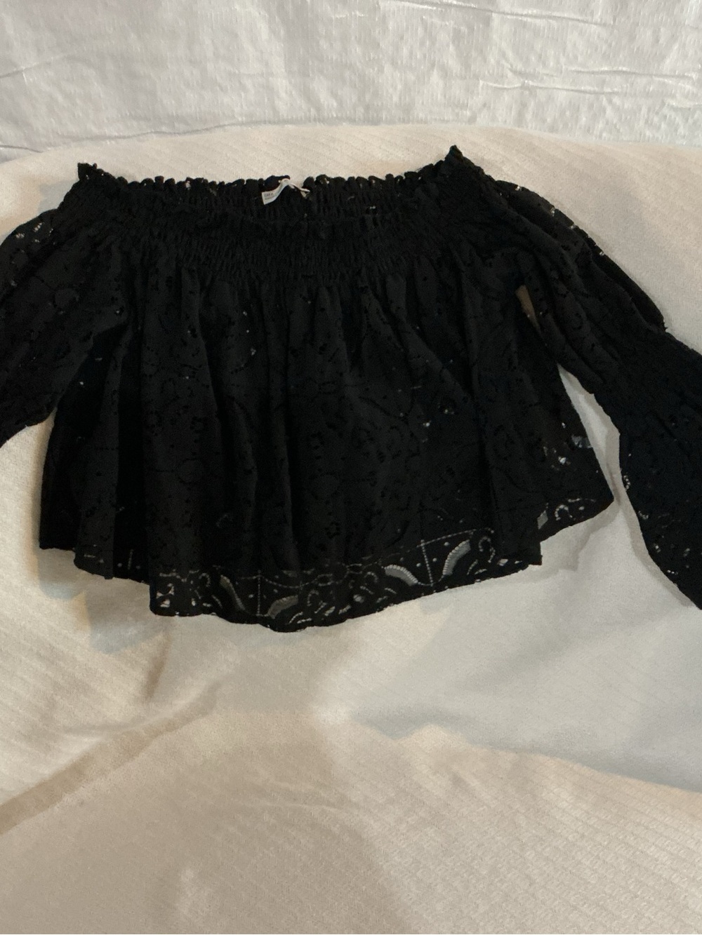 Zara Black Off-Shoulder Eyelet Crop Top